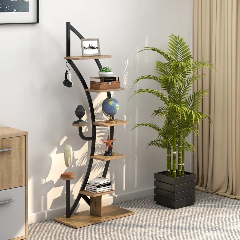Costway - Etagere Plante, Lot de 2, 7 Niveaux, Meuble Plante, Support pot de fFleur, Métal, Forme de Demi-lune avec Dispositif Anti-renversement