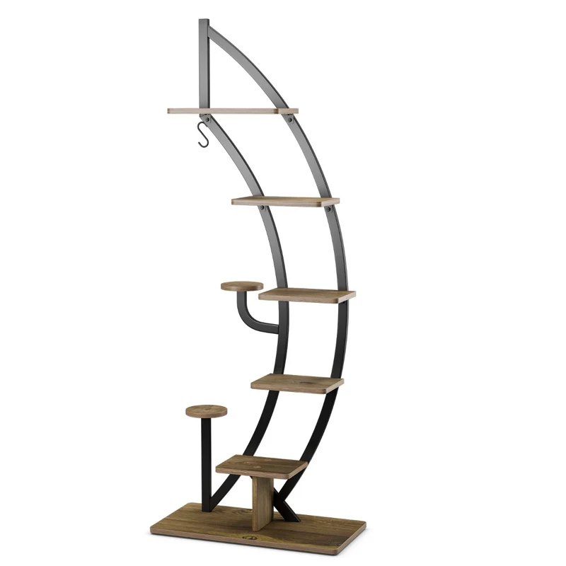 Costway - Etagere Plante, Lot de 2, 7 Niveaux, Meuble Plante, Support pot de fFleur, Métal, Forme de Demi-lune avec Dispositif Anti-renversement