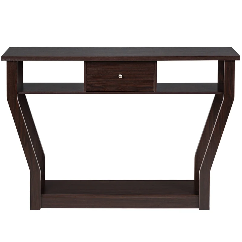 Costway - Console d'entrée, Console Meuble, Table Console, Petite Console Entrée, en MDF avec un Tiroir et 3 Compartiments pour Rangement, Brun