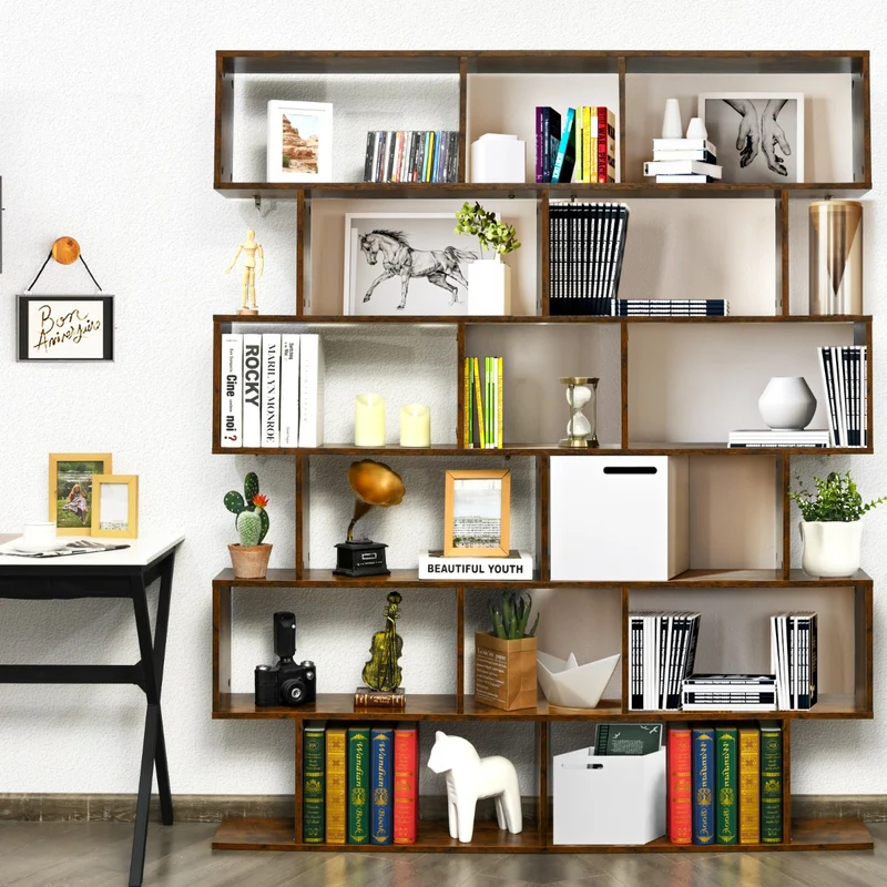 Costway - Étagère Bibliothèque, 6 Niveaux, Etagere de Rangement, Etagere Colonne, Etagere Salon, Forme de S pour Salon Chambre, Café