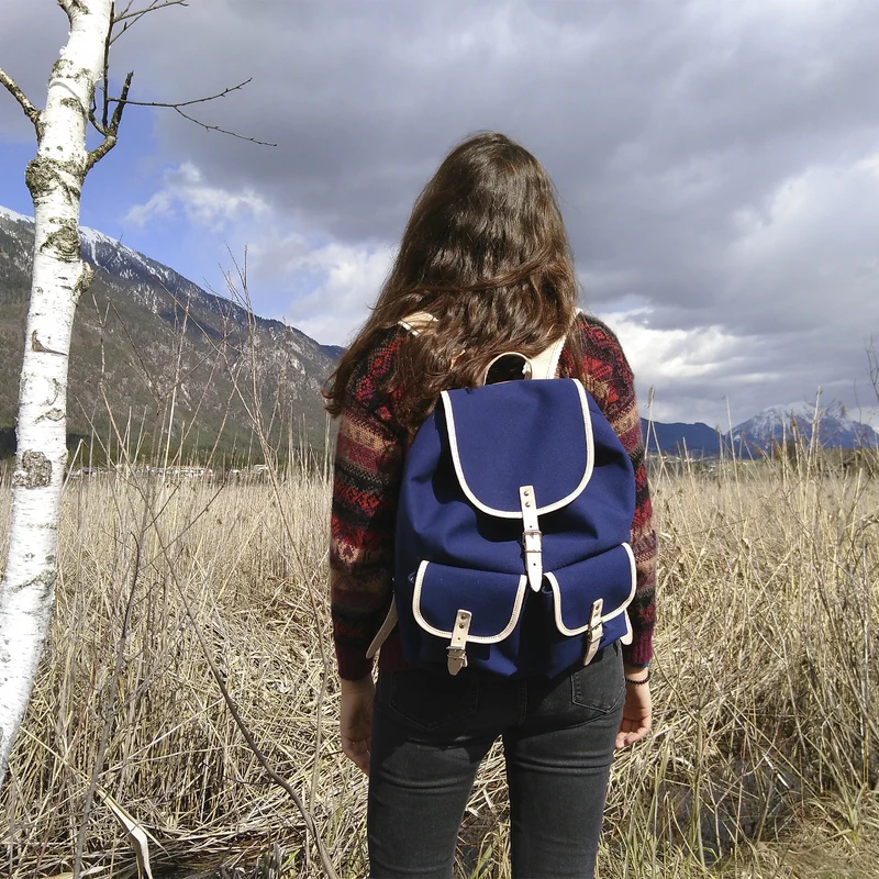 Rucksack Georg Navy, Leder Natur