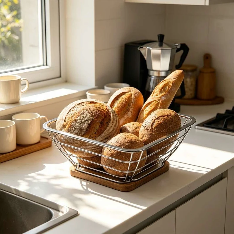 CORBEILLE PAIN INOX | Acier Inoxydable et Bambou