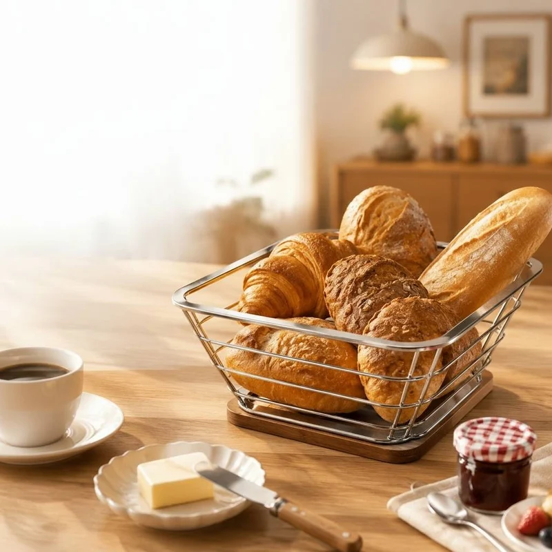 CORBEILLE PAIN INOX | Acier Inoxydable et Bambou
