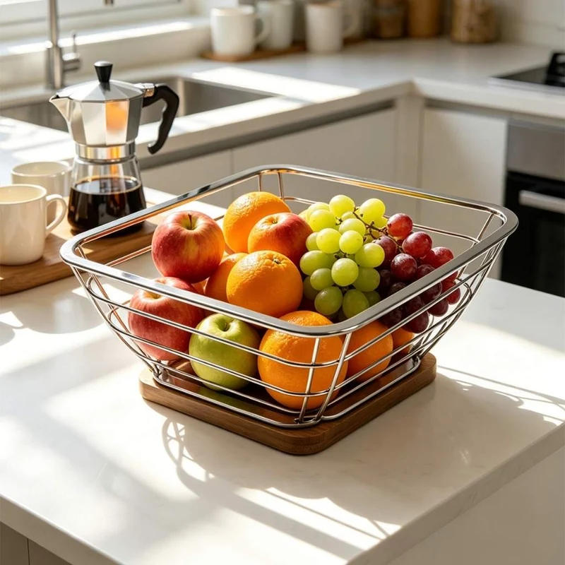 CORBEILLE PAIN INOX | Acier Inoxydable et Bambou