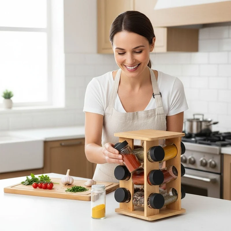 PORTE EPICE EN BOIS | Bois Délices Rotatif – 12 Saveurs