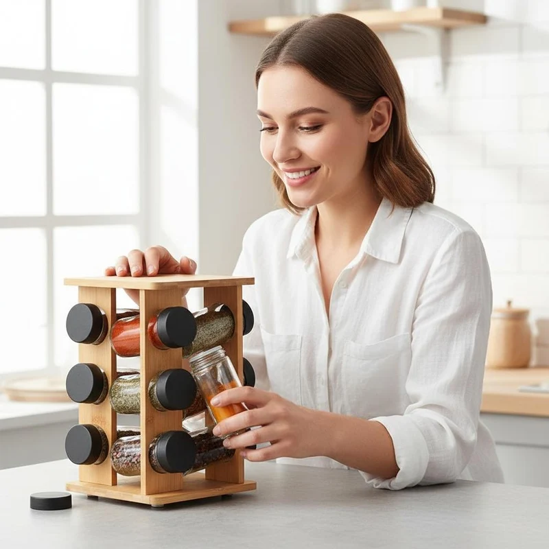 PORTE EPICE EN BOIS | Bois Délices Rotatif – 12 Saveurs