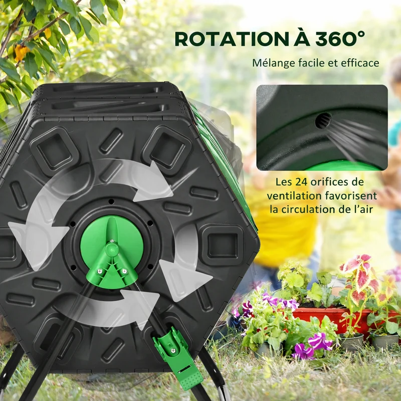 Composteur de jardin rotatif à double chambre 130L