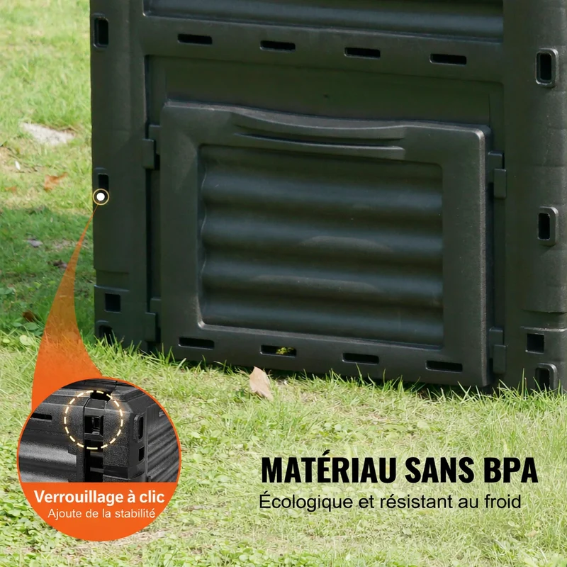 Composteur de jardin de 300L avec couvercle et trappe