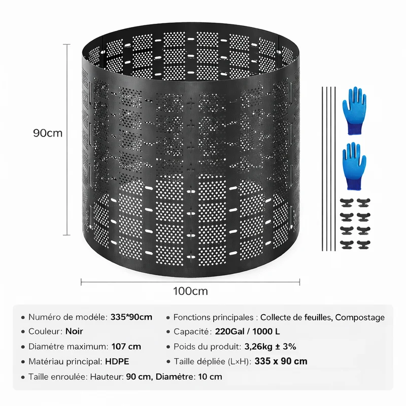 Composteur de jardin de 300L avec couvercle et trappe