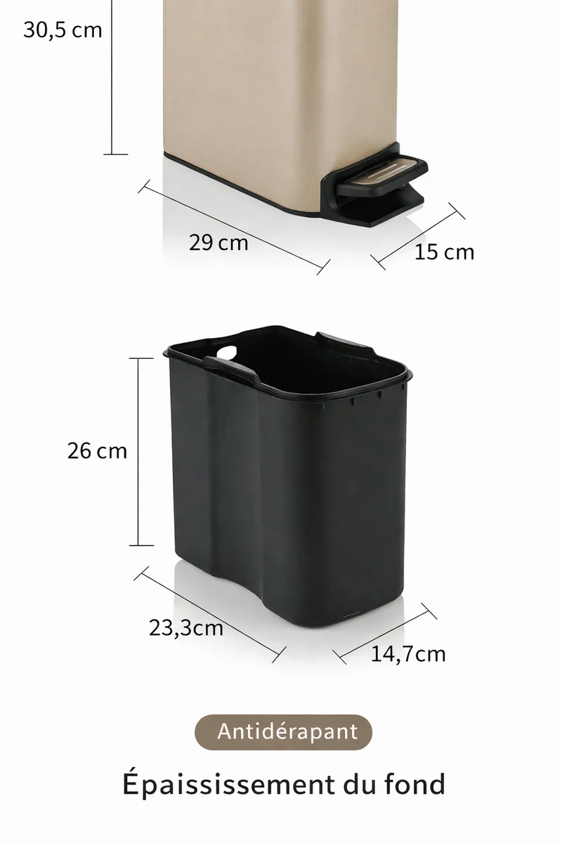 Poubelle design à pédale en inox 6L