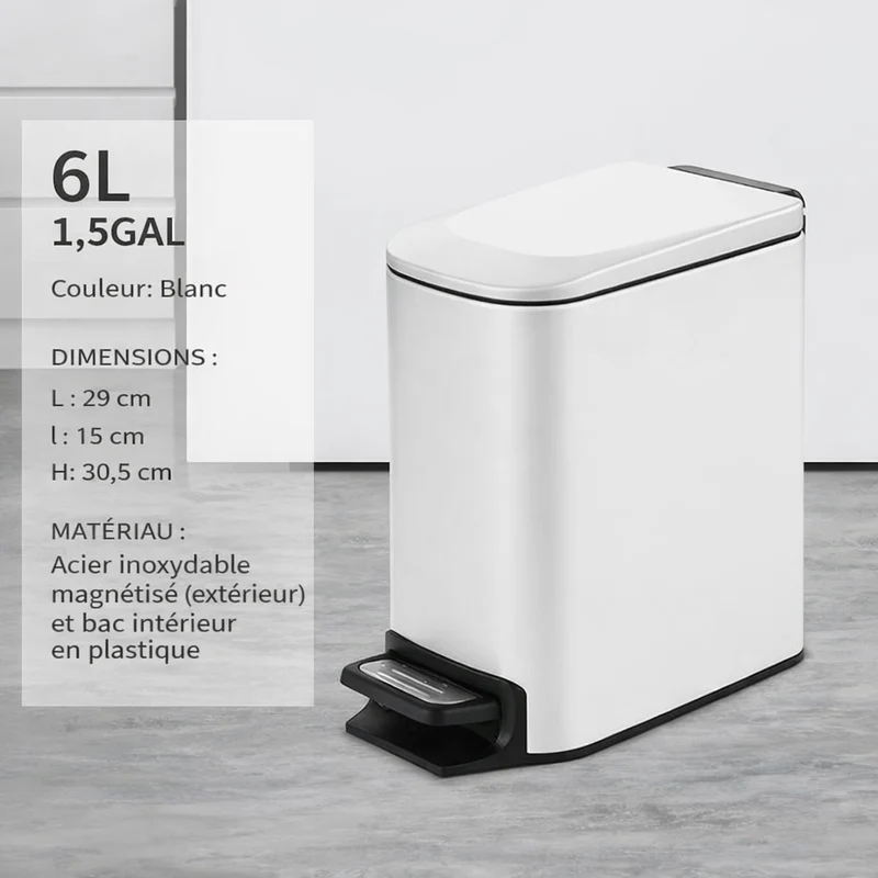 Poubelle design à pédale en inox 6L