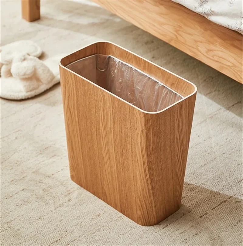 Poubelle rectangulaire en bois au design japonais