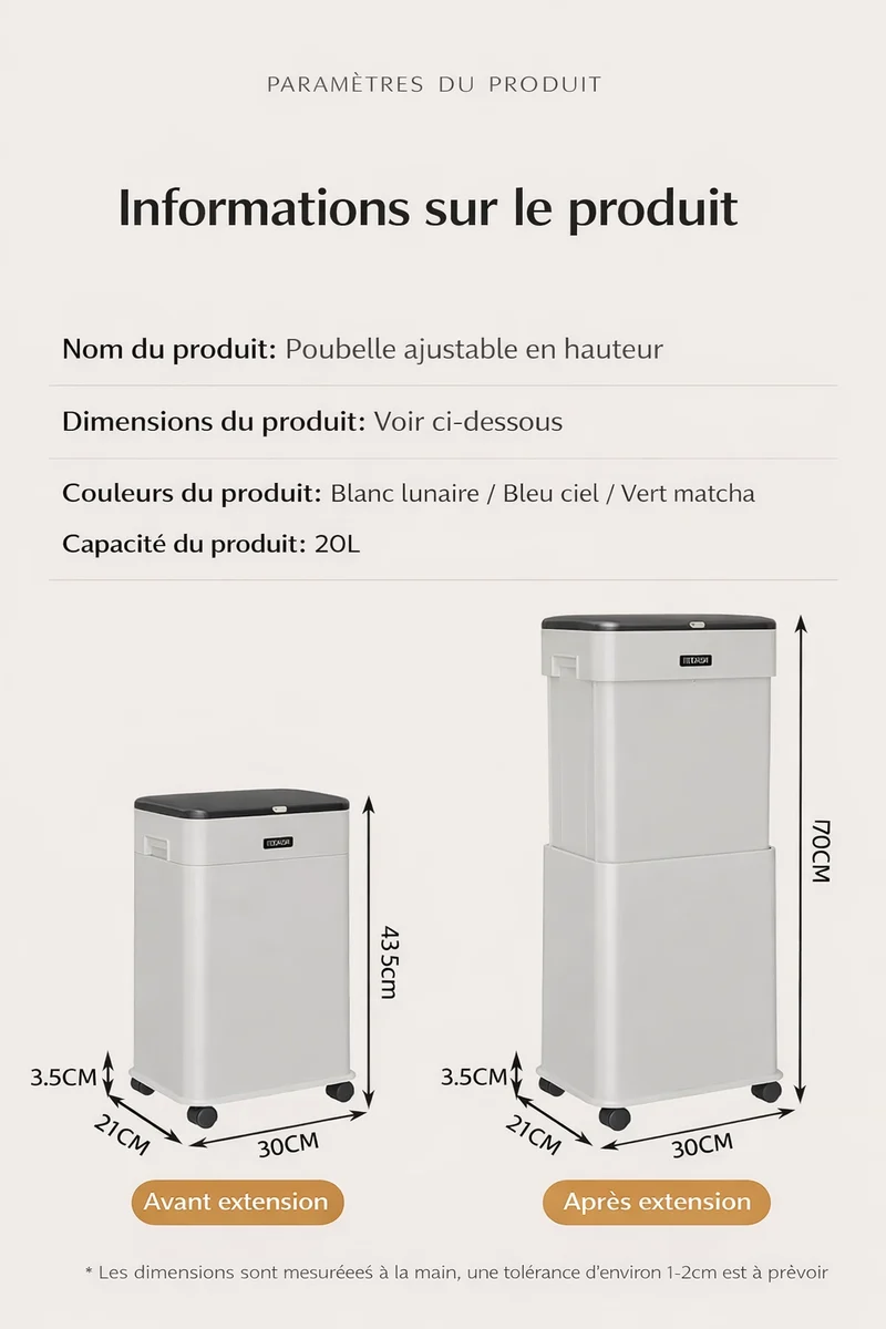 Poubelle de cuisine haute à couvercle coulissant