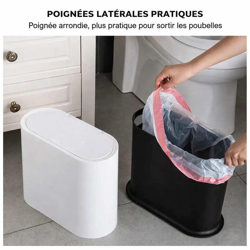 Poubelle blanche à couvercle presse 12L