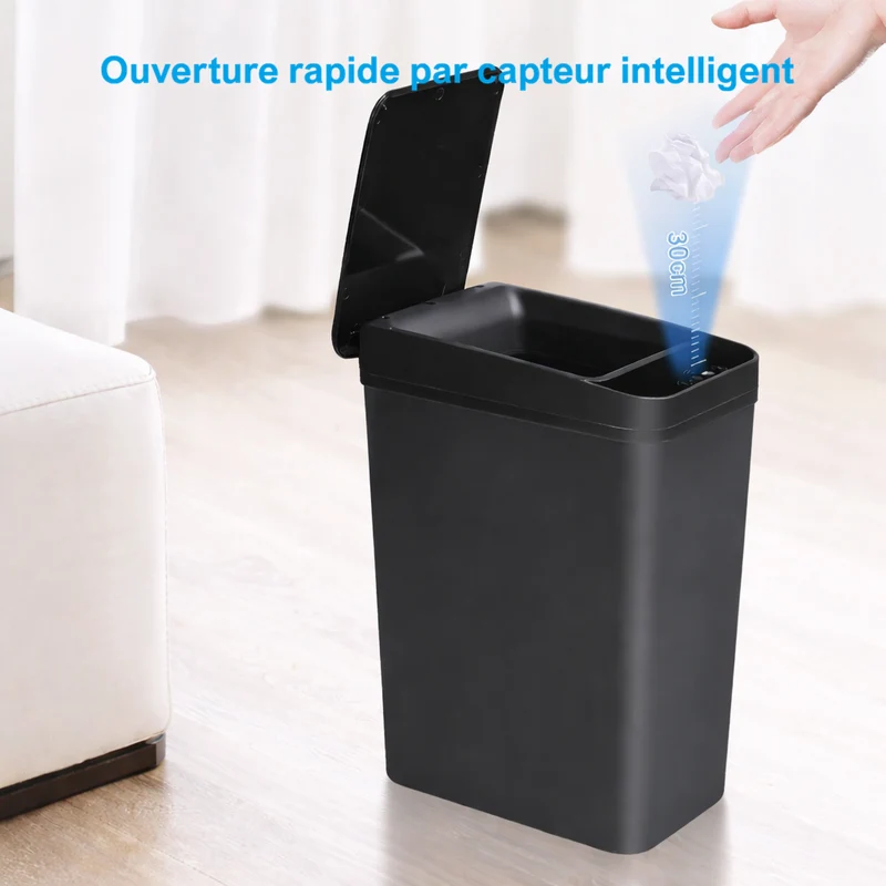 Poubelle rectangulaire automatique sans contact 12L