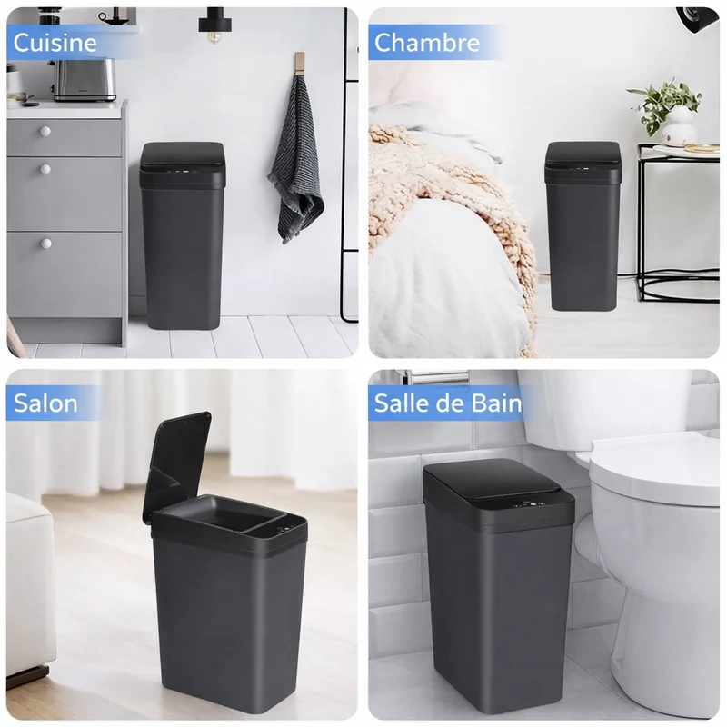Poubelle rectangulaire automatique sans contact 12L