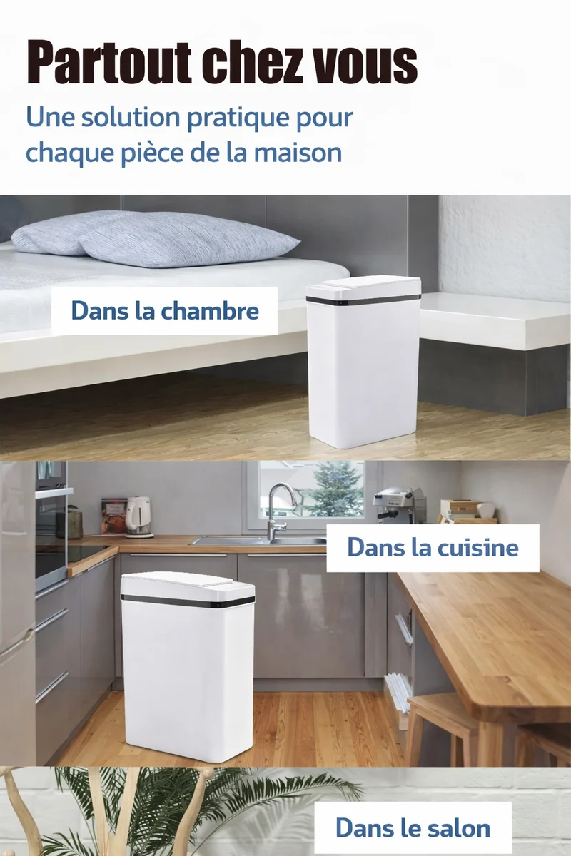 Poubelle rectangulaire automatique sans contact 12L
