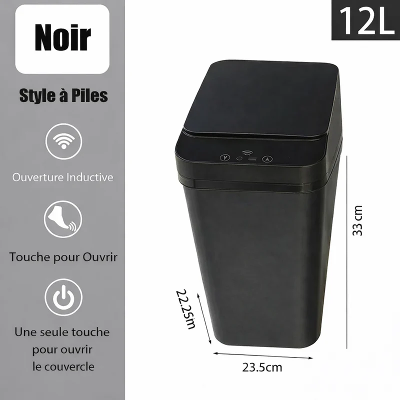 Poubelle rectangulaire automatique sans contact 12L