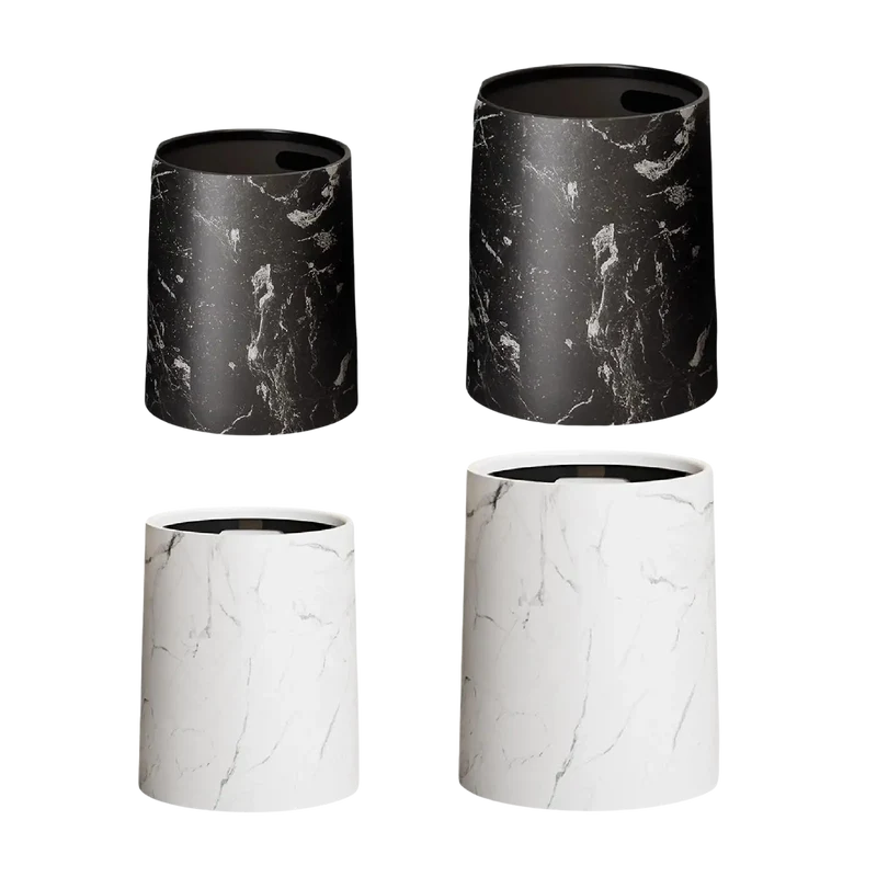 Poubelle ronde sans couvercle en plastique design marbré