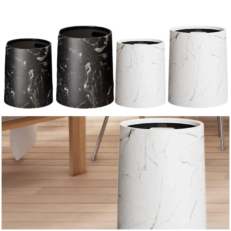 Poubelle ronde sans couvercle en plastique design marbré