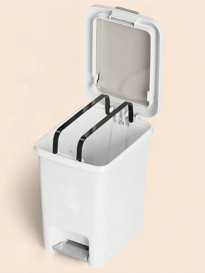 Poubelle à pédale rectangulaire blanche compacte et pratique