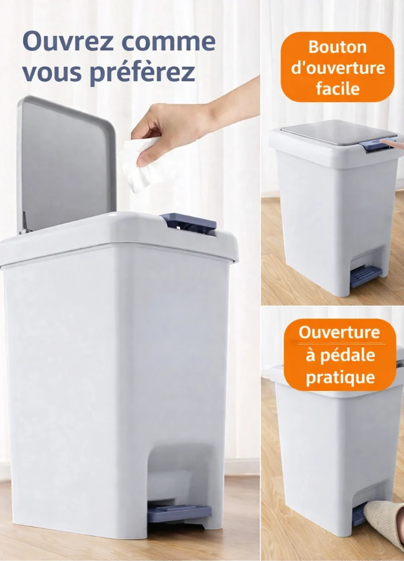 Poubelle à pédale rectangulaire blanche compacte et pratique