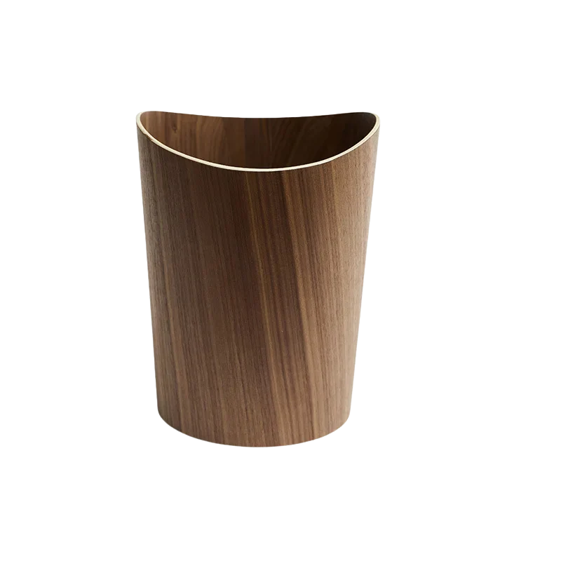 Poubelle en bois noyer design pressé
