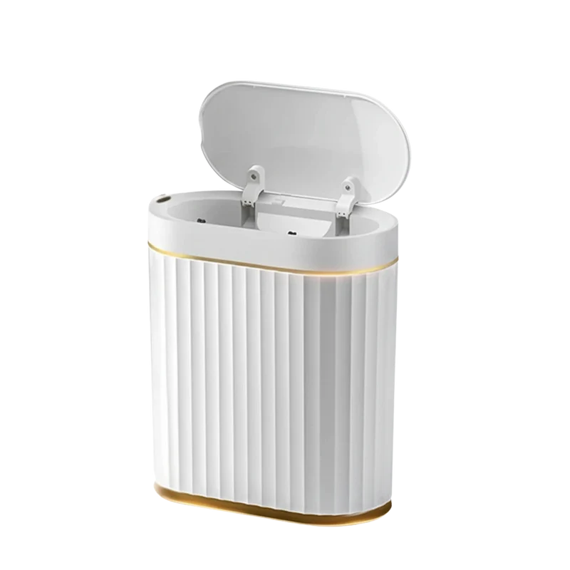 Poubelle automatique design ovale à parois cannelées 7L