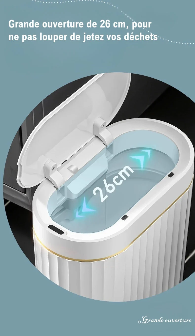 Poubelle automatique design ovale à parois cannelées 7L
