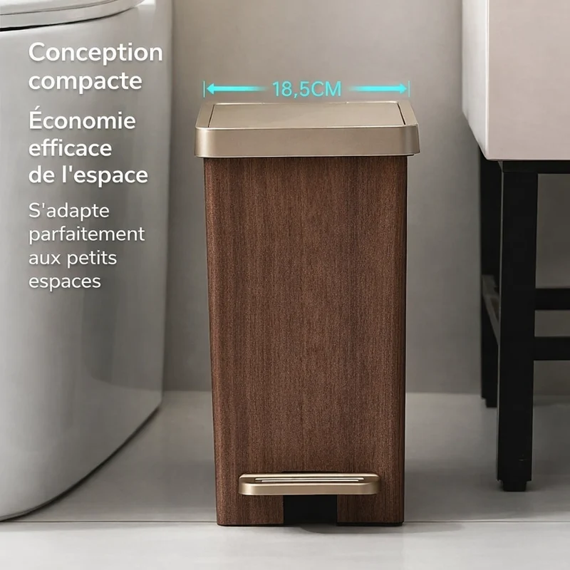 Poubelle design effet bois avec deux modes d’ouverture