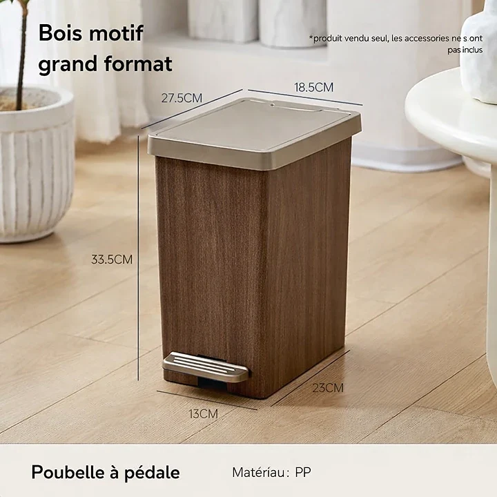 Poubelle design effet bois avec deux modes d’ouverture