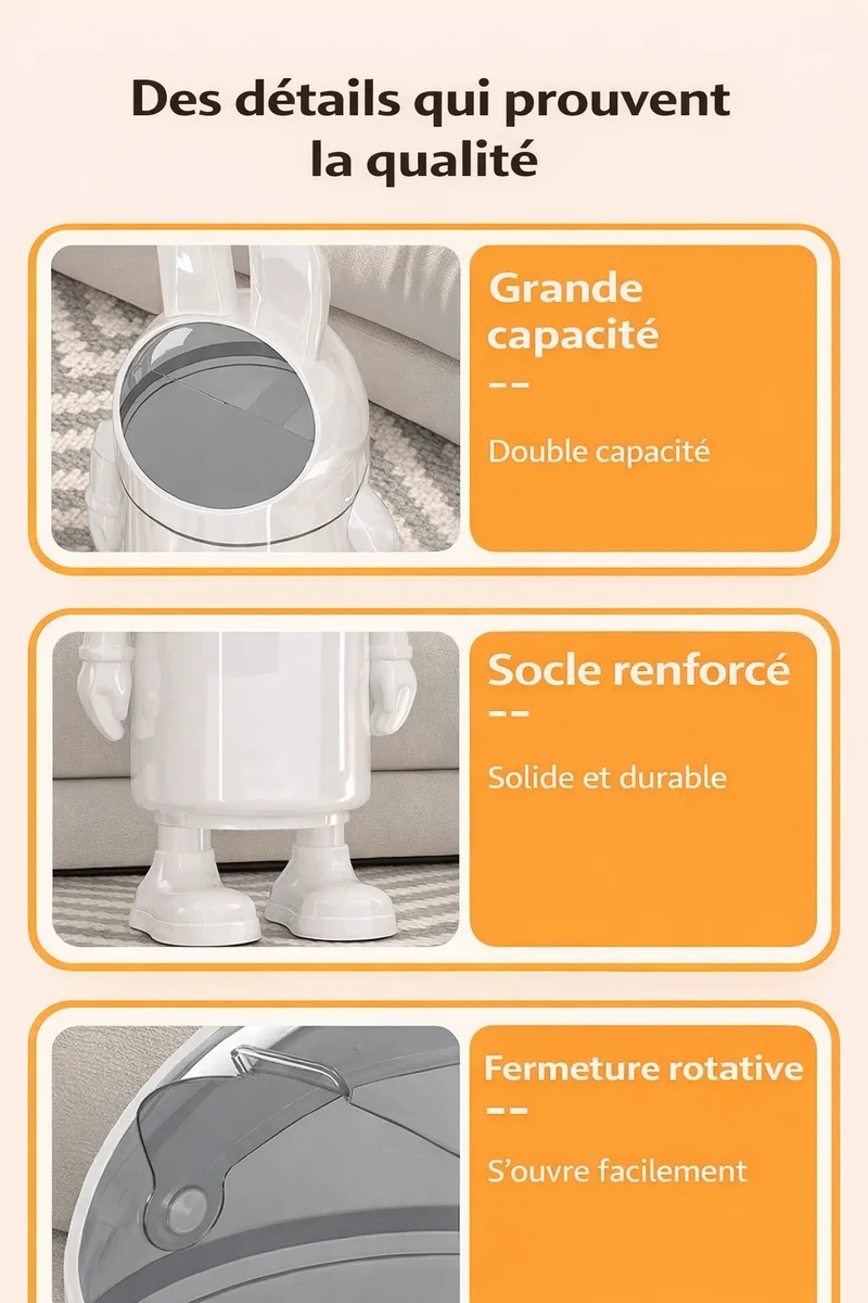 Poubelle design astronaute sur pied