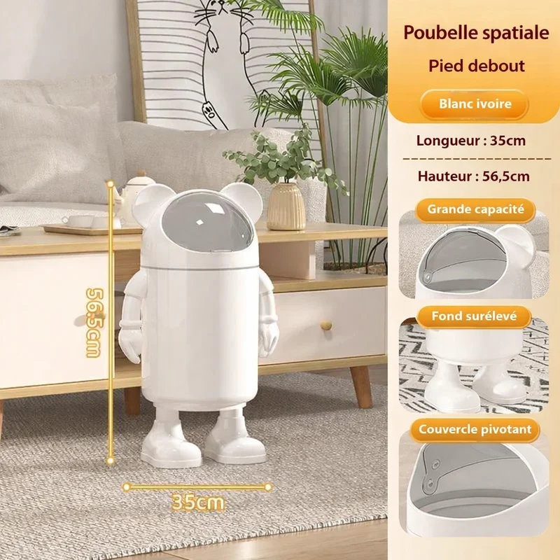 Poubelle design astronaute sur pied