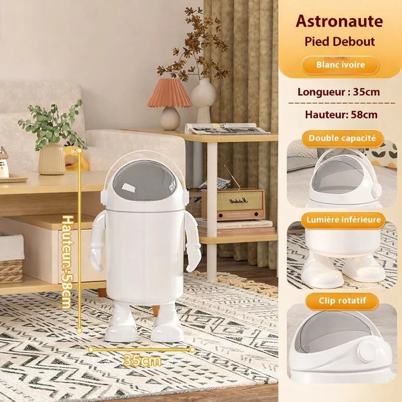 Poubelle design astronaute sur pied