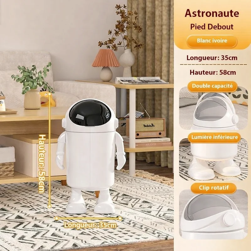 Poubelle design astronaute sur pied