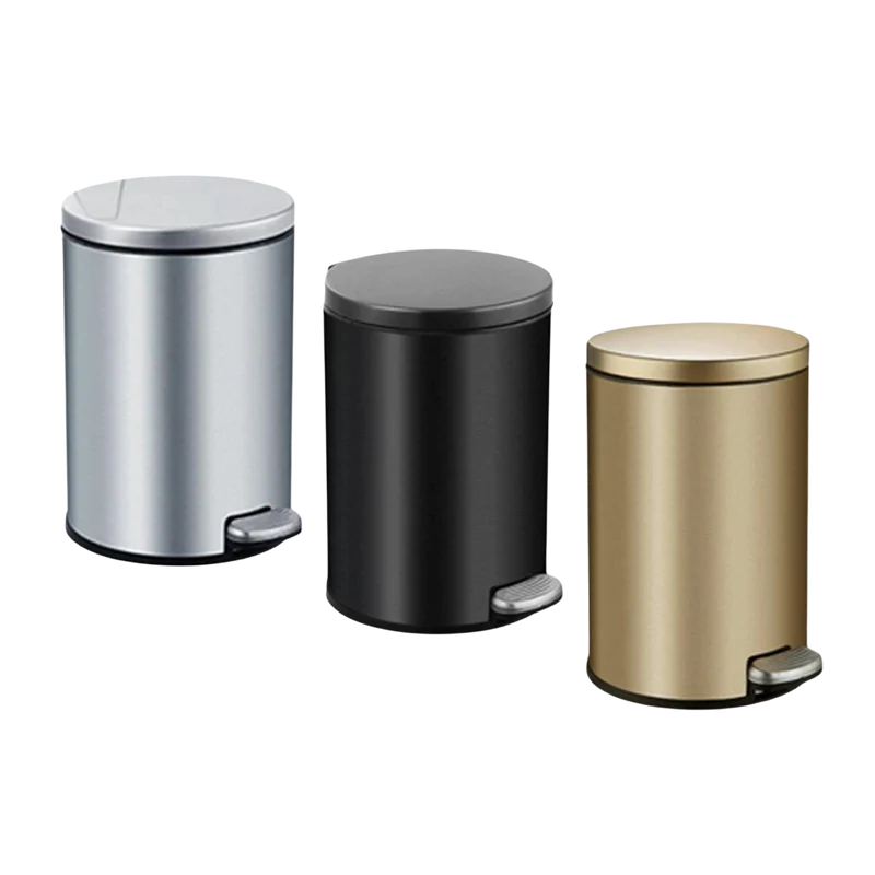 Poubelle à pédale cylindrique en acier inoxydable 6L