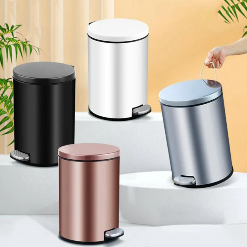 Poubelle à pédale cylindrique en acier inoxydable 6L