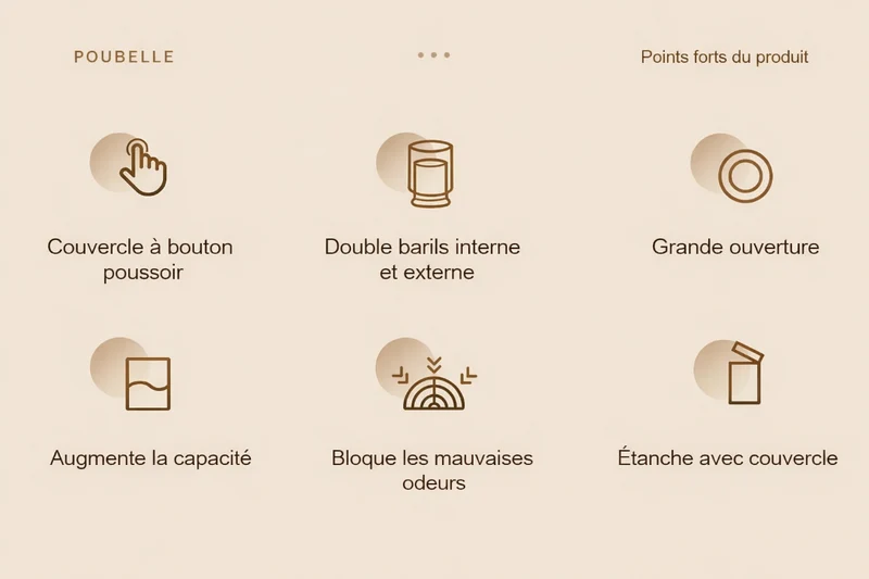 Poubelle design à pression 12L avec seau intérieur amovible
