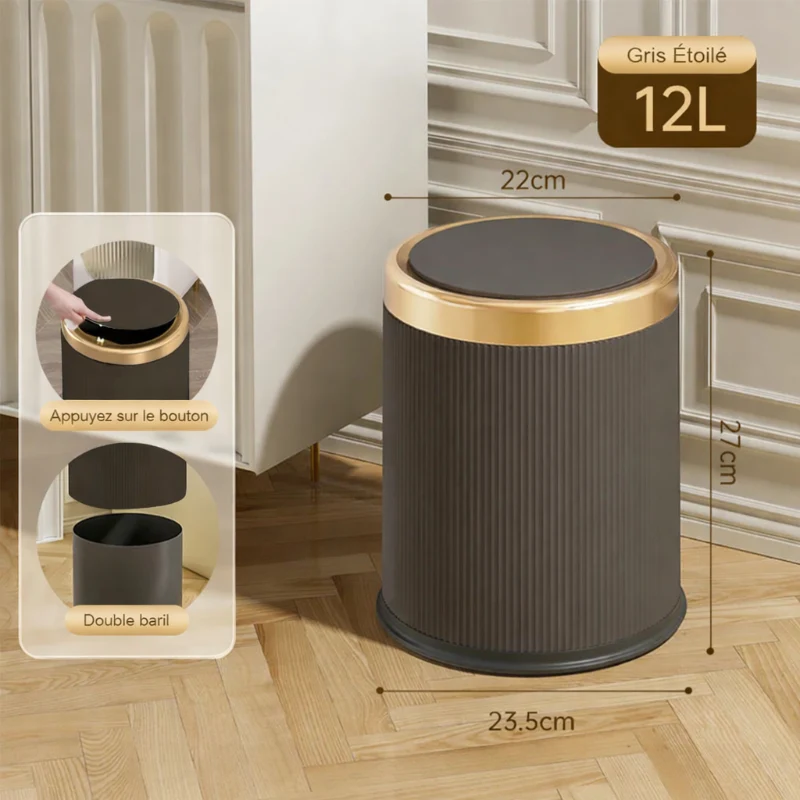 Poubelle design à pression 12L avec seau intérieur amovible