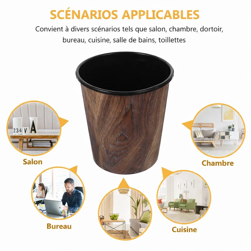 Corbeille ronde design rétro imitation bois 7L