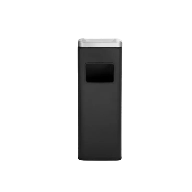 Poubelle carrée design haut en inox avec cendrier intégré