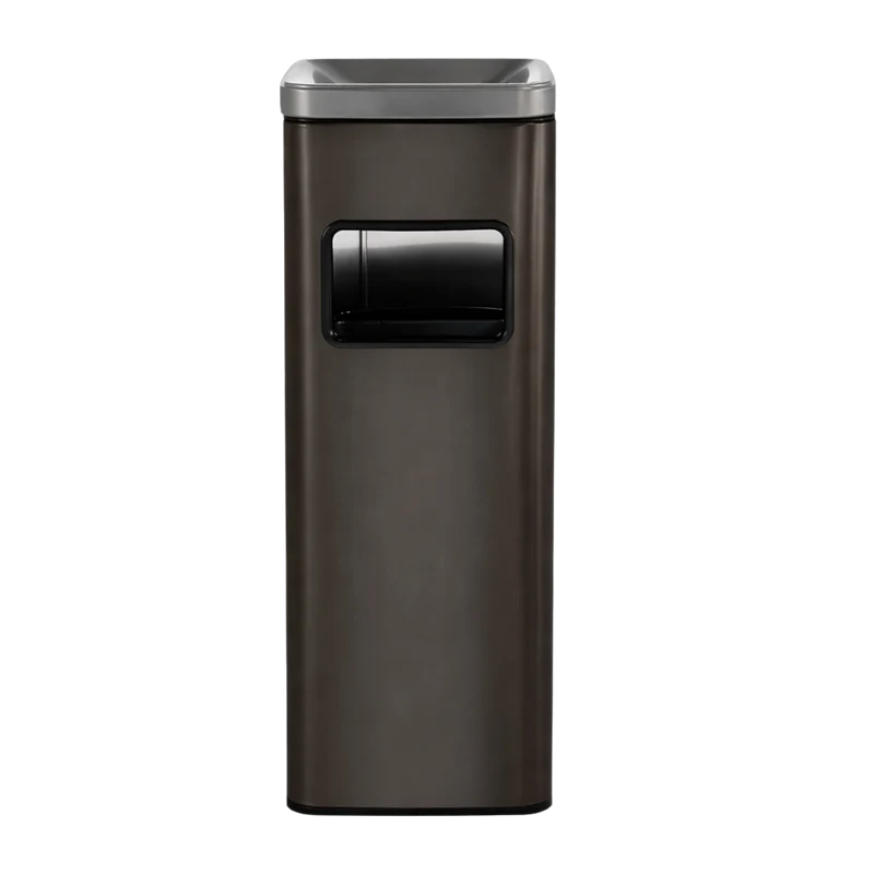 Poubelle carrée design haut en inox avec cendrier intégré