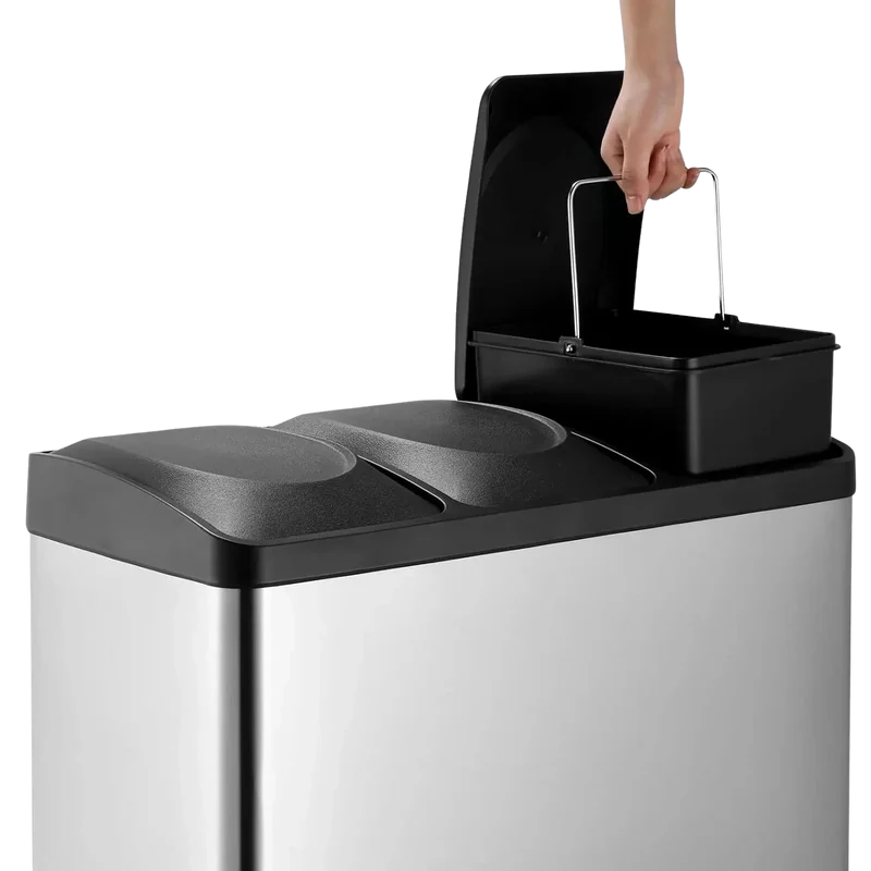 Poubelle de cuisine en inox 3 compartiments
