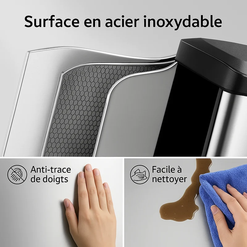 Poubelle de cuisine en inox 3 compartiments