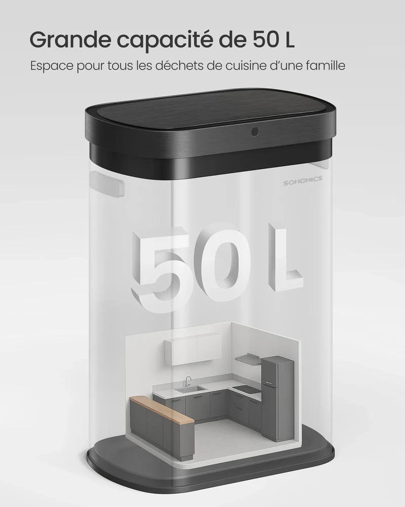 Poubelle automatique VÉLMIO 50L - Noir