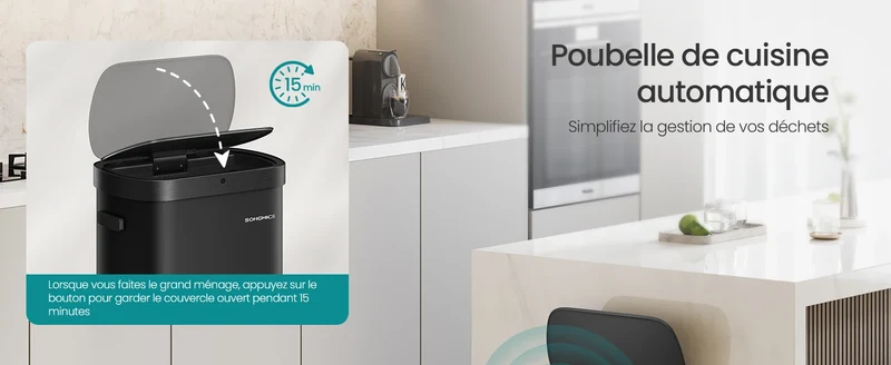 Poubelle automatique VÉLMIO 50L - Noir