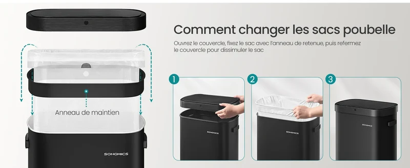Poubelle automatique VÉLMIO 50L - Noir