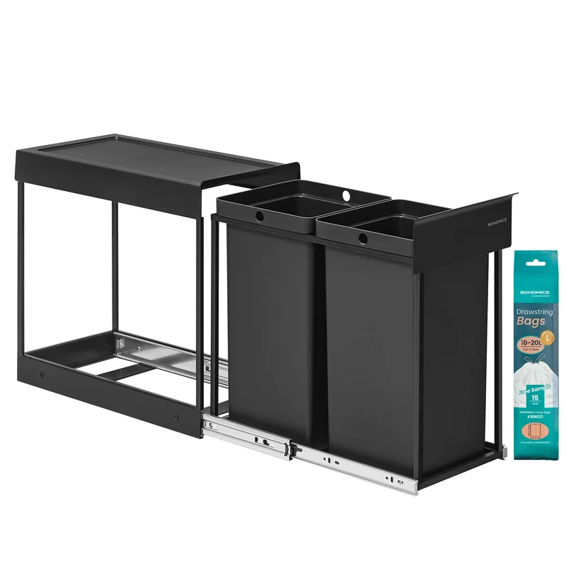 Poubelle cuisine double compartiment coulissant ORTUGA – Noir