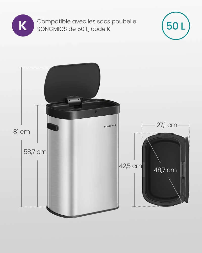 Poubelle de Cuisine Automatique 50L Acier Inoxydable