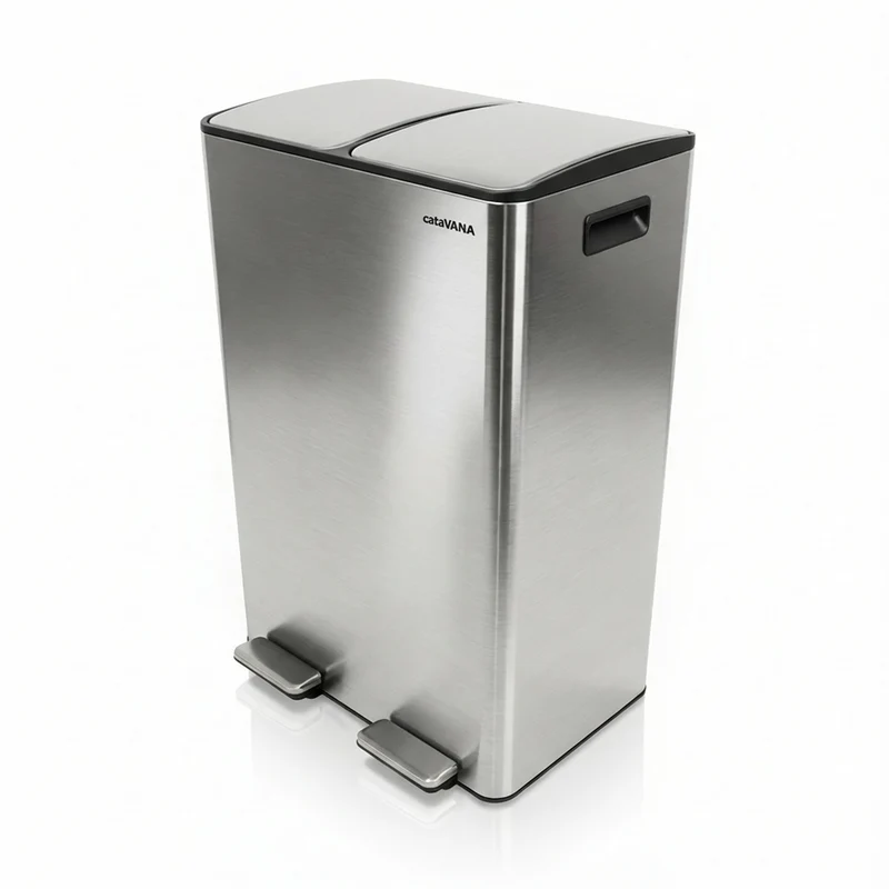 Poubelle Double Compartiment 2 x 30L, Pédales Métal, 2 Seaux Plastique, Fermeture Douceur, Hermétique